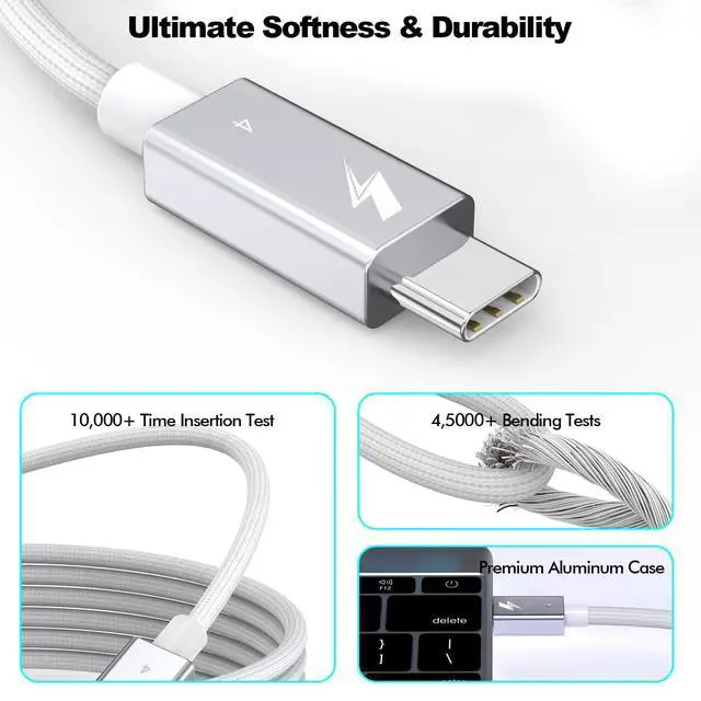 Alt view image 6 of 7 - Thunderbolt 4 Cable for USB4 6.6FT, Braided USB C to C Cable Supports 8K/Dual 4K Display, 240W Fast Charging, 40Gbps Data Sync, High Speed USB4 Cables for Macbook Pro/Air, iPhone, PSSD,Docking,Monitor