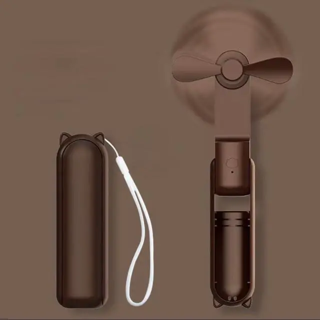 Main image of Portable Mini Fan with Powerbank, 3-Speed USB Rechargeable, 25Hr Battery Life, Brown/Green