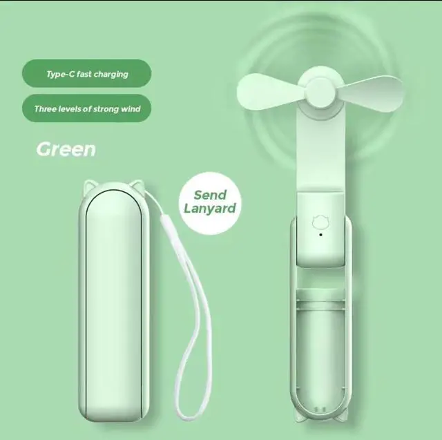 Alt view image 3 of 7 - Portable Mini Fan with Powerbank, 3-Speed USB Rechargeable, 25Hr Battery Life, Brown/Green