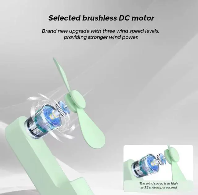 Alt view image 4 of 7 - Portable Mini Fan with Powerbank, 3-Speed USB Rechargeable, 25Hr Battery Life, Brown/Green