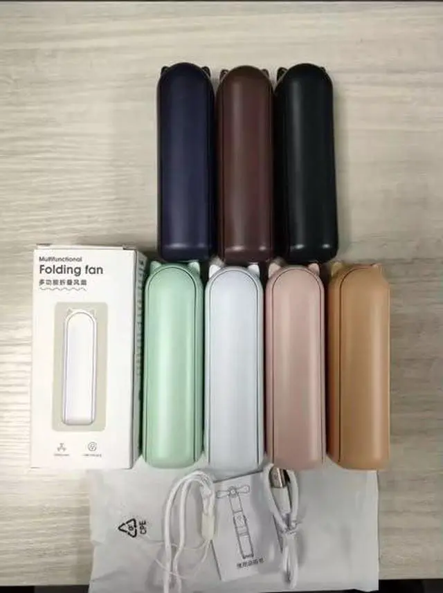 Alt view image 7 of 7 - Portable Mini Fan with Powerbank, 3-Speed USB Rechargeable, 25Hr Battery Life, Brown/Green