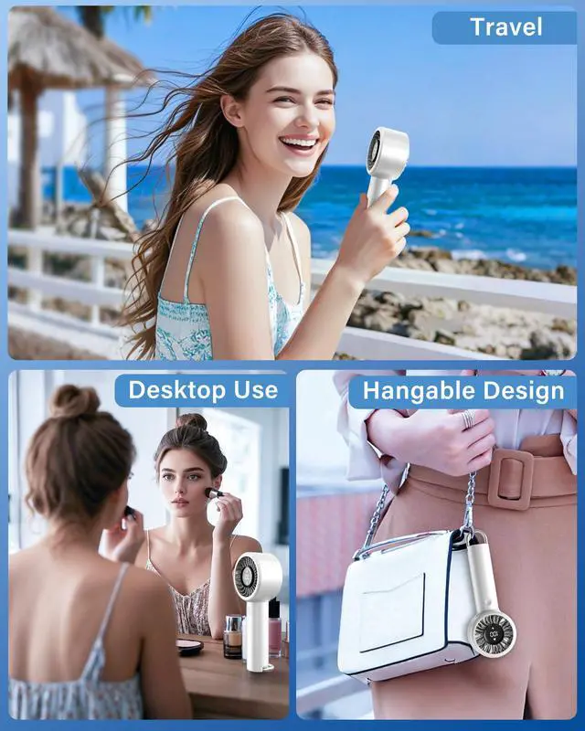 Alt view image 5 of 6 - Handheld Turbo Fan, High Speed Mini Portable Personal Fan Rechargeable, 5-Speed Cooling, LED Display Battery Operated with Carabiner, Ultra Lightweight for Travel Hot Flashes Women/Men