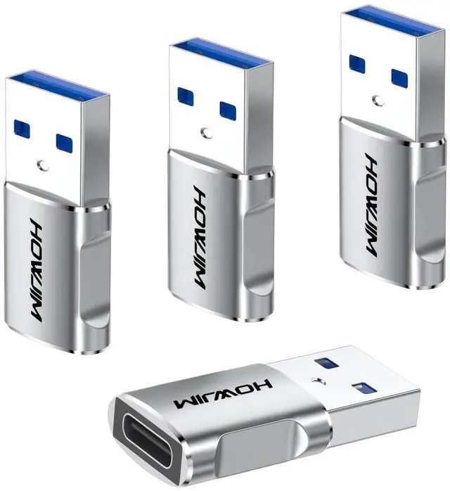 Main image of USB to USB C Adapter 4 Pack, 3A Fast Charging 5Gbps Data Transfer,USB C Female to A Male Charger Converter for M-ac Book Pad Pro Phone 15/16/17 Ga-laxy Smartphone Laptop Tablet Type-C device Silver