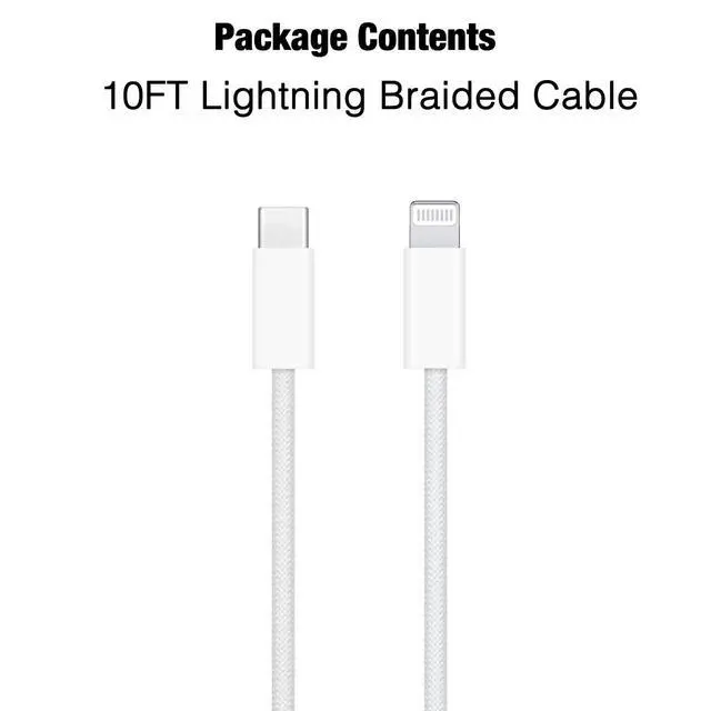 Alt view image 4 of 7 - 10FT Woven Lightning to USB C Cable, iPhone 14 pro Fast Charger Cable, Long Charging Cord for Apple iPhone 14, 14 pro max,13,Plus,SE 2nd/12/11/Xs/XR, iPad 4/5/ 6/7/ 8, iPad mini 2/3/4/5, iPad Air 2/3