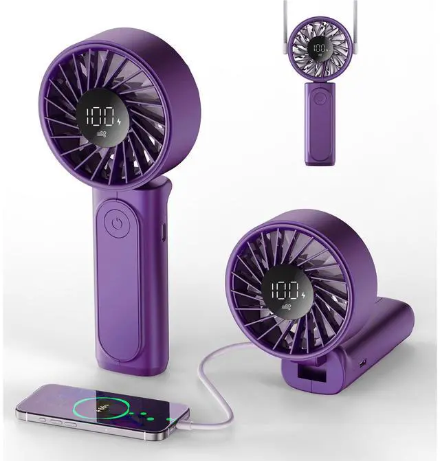 Main image of Portable Handheld Fan, 4000mAh, USB Rechargeable 180° Foldable Mini Desk Fan, 6 Wind Speed, LCD Digital Display, Lanyard as Neck Fan, Ultra Quiet, Pocket Size for Indoor Outdoor