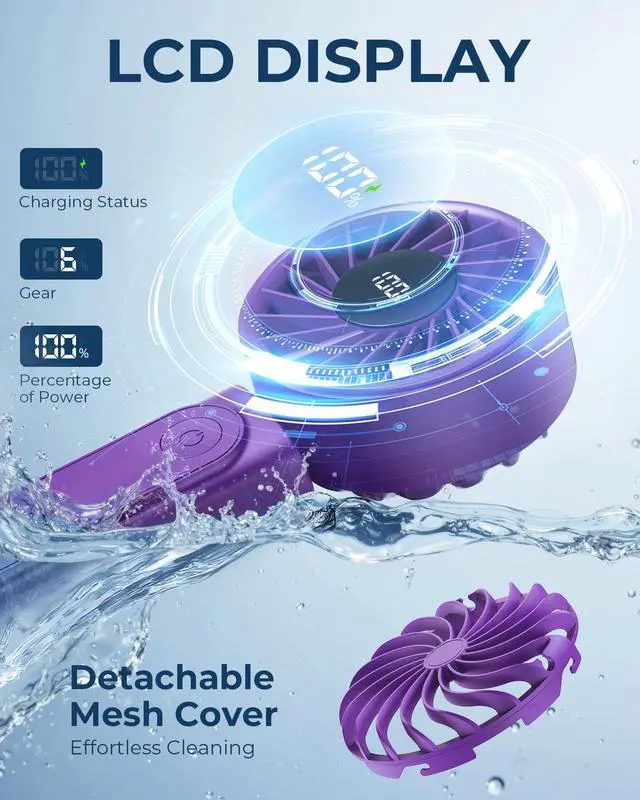 Alt view image 5 of 7 - Portable Handheld Fan, 4000mAh, USB Rechargeable 180° Foldable Mini Desk Fan, 6 Wind Speed, LCD Digital Display, Lanyard as Neck Fan, Ultra Quiet, Pocket Size for Indoor Outdoor