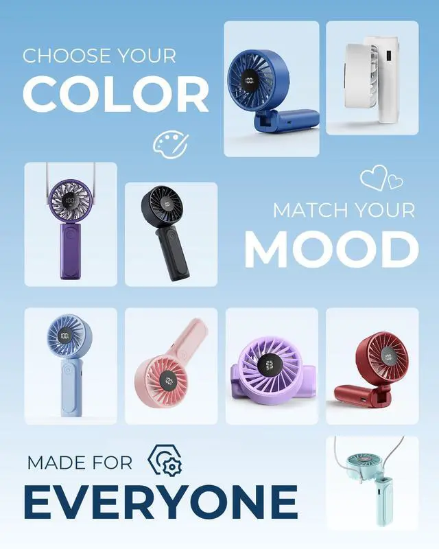 Alt view image 6 of 7 - Portable Handheld Fan, 4000mAh, USB Rechargeable 180° Foldable Mini Desk Fan, 6 Wind Speed, LCD Digital Display, Lanyard as Neck Fan, Ultra Quiet, Pocket Size for Indoor Outdoor