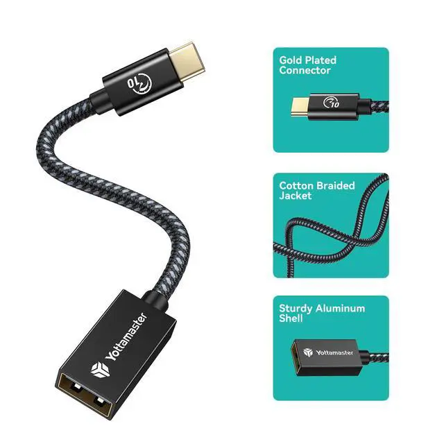 Alt view image 5 of 7 - USB-C Male to USB-A Female Adapter Cable OTG - 10Gbps for Phone, Laptop, Tablet & Switch - 1m/3.3ft