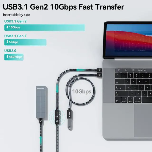 Alt view image 2 of 7 - USB-C Male to USB-A Female Adapter Cable OTG - 10Gbps for Phone, Laptop, Tablet & Switch - 1m/3.3ft