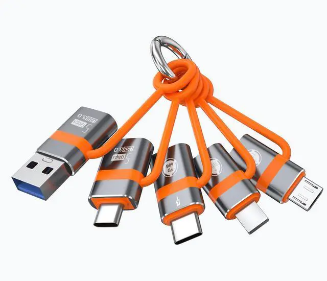 Main image of USB to USB-C adapter, USB-C to USB adapter, USB-C to Micro converter, IP to Type-C adapter, and Type-C to IP adapter (5 pieces in total), supporting OTG USB3.0 fast charging and data transmission
