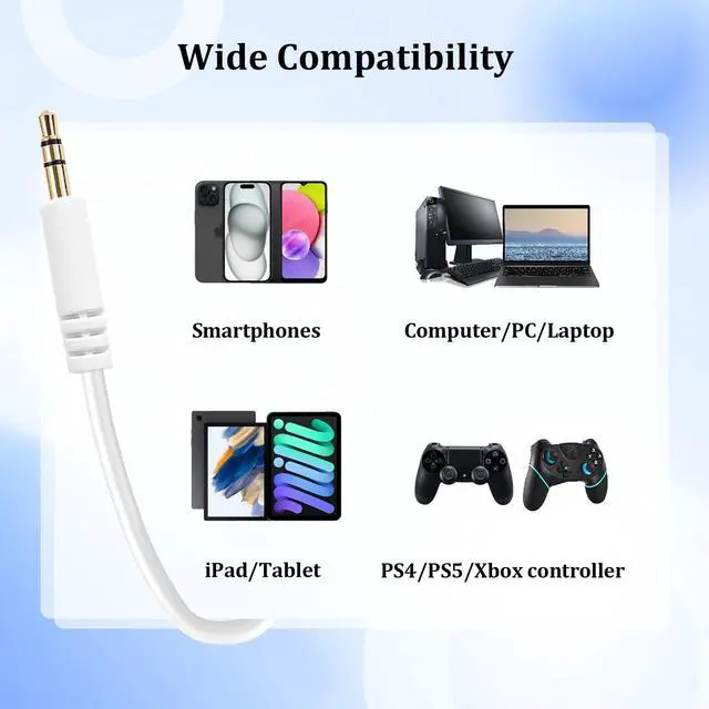 Alt view image 3 of 7 - 3.5mm to 3.5mm Aux Audio Cable, Replacement Audio Cord Compatible with Beats Solo 4 Studio Pro Studio3 Solo3 Solo2 Sony WH-1000XM5 WH-1000XM4 WH-CH720N ULT WEAR (White)