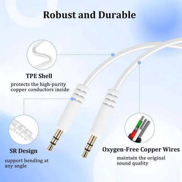 Alt view image 4 of 7 - 3.5mm to 3.5mm Aux Audio Cable, Replacement Audio Cord Compatible with Beats Solo 4 Studio Pro Studio3 Solo3 Solo2 Sony WH-1000XM5 WH-1000XM4 WH-CH720N ULT WEAR (White)