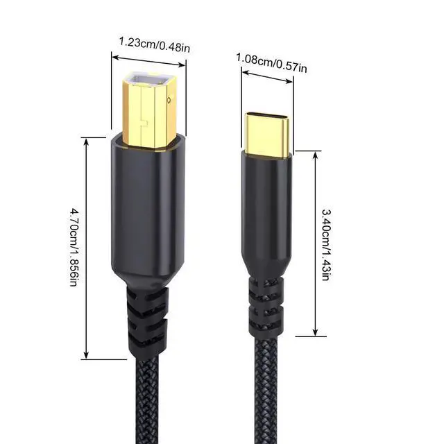 Alt view image 6 of 6 - Nylon USB B to USB C Cable 6.6FT for MacBook Pro/Air iPad Computer Laptop, HP, Epson, Canon, Brother, Yamaha Casio Digital Piano, Compatible with MIDI Keyboard, DAC, DJ Controller, Keyboard, Printer