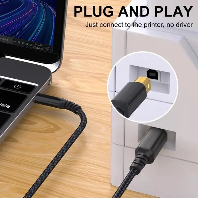 Alt view image 3 of 6 - Nylon USB B to USB C Cable 6.6FT for MacBook Pro/Air iPad Computer Laptop, HP, Epson, Canon, Brother, Yamaha Casio Digital Piano, Compatible with MIDI Keyboard, DAC, DJ Controller, Keyboard, Printer