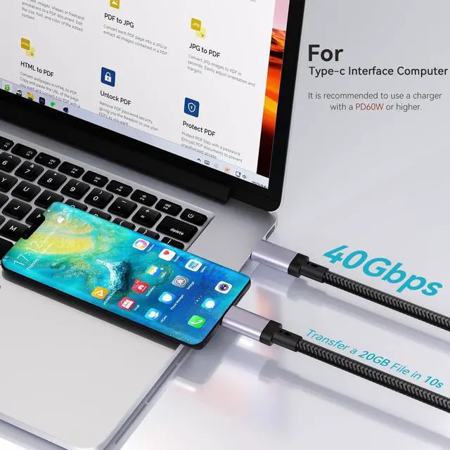 Alt view image 4 of 5 - USB C Cable, USB4 Cable 240W Fast Charging, 40Gbps Data Transfer, 8K Video, Thunderbolt 4/3 Compatible, USB-C for iPhone 16, iPad, MacBook, Galaxy, Tablets & Laptops (3.3Ft)