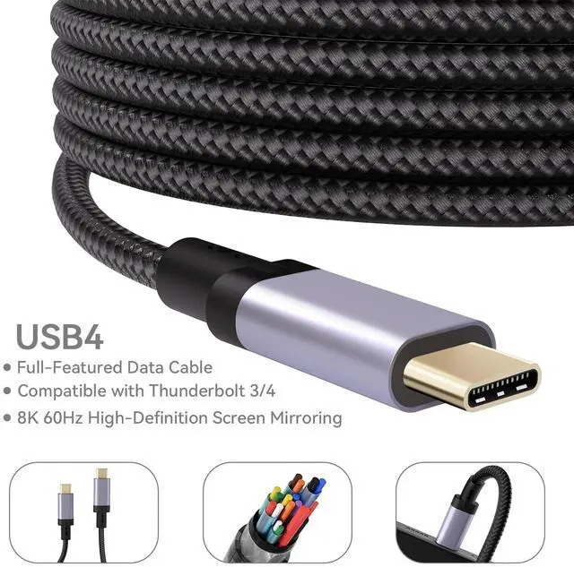 Alt view image 3 of 5 - USB C Cable, USB4 Cable 240W Fast Charging, 40Gbps Data Transfer, 8K Video, Thunderbolt 4/3 Compatible, USB-C for iPhone 16, iPad, MacBook, Galaxy, Tablets & Laptops (3.3Ft)