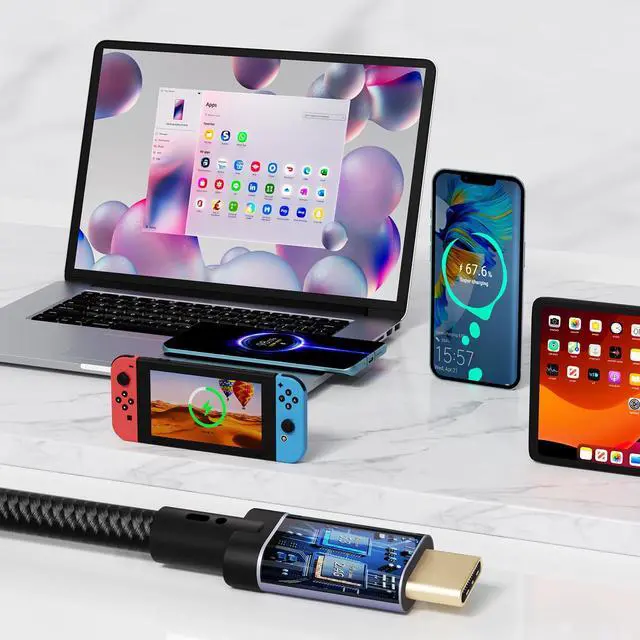 Alt view image 5 of 5 - USB C Cable, USB4 Cable 240W Fast Charging, 40Gbps Data Transfer, 8K Video, Thunderbolt 4/3 Compatible, USB-C for iPhone 16, iPad, MacBook, Galaxy, Tablets & Laptops (3.3Ft)