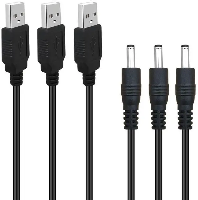 Main image of 3Pack 6FT 5V DC Power Cord USB to DC 3.5mm x 1.35mm Barrel Jack Adapter Connector Charging Cable Plug