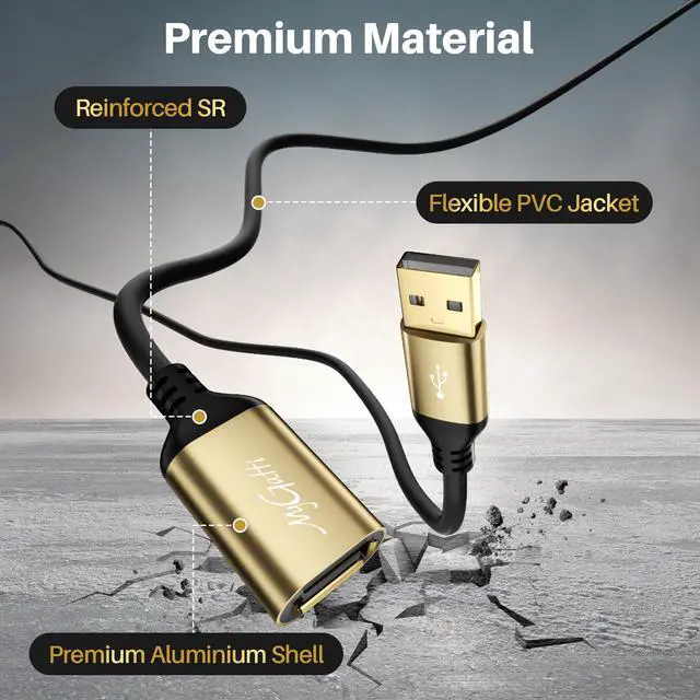 Alt view image 2 of 6 - USB Extension Cable 15FT, Extra Long USB 2.0 Type A Male to Female Extender Cord Adapter with Gold-Plated Connectors, Compatible with Keyboard, Mouse, Flash Drive, Hard Drive, Controller, Printer