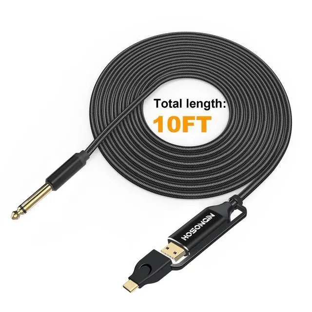 Alt view image 7 of 7 - USB Guitar Cable, Dual USB-C and USB-A Connectors, 16-bit/48kHz High-Fidelity Audio Adapter for Electric Guitar/Bass, Compatible with GarageBand, Audacity, and MacBook, 10 Feet