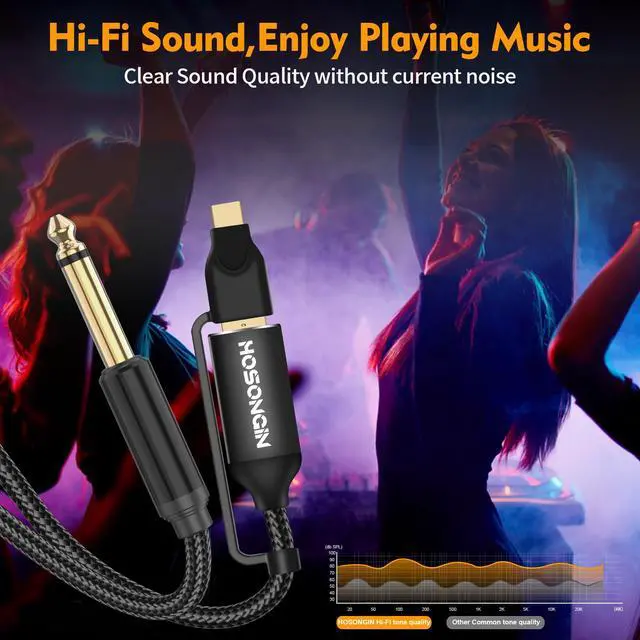 Alt view image 6 of 7 - USB Guitar Cable, Dual USB-C and USB-A Connectors, 16-bit/48kHz High-Fidelity Audio Adapter for Electric Guitar/Bass, Compatible with GarageBand, Audacity, and MacBook, 10 Feet