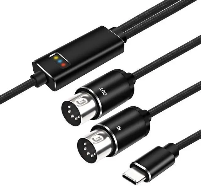 Main image of MIDI to USB C Type-C Interface Cable Adapter 5 Pin MIDI to Type-C Input&Output Adapter Cord Converter for Piano Keyboard to PC Mac Laptop with LED Indicator -2M/6.5FT