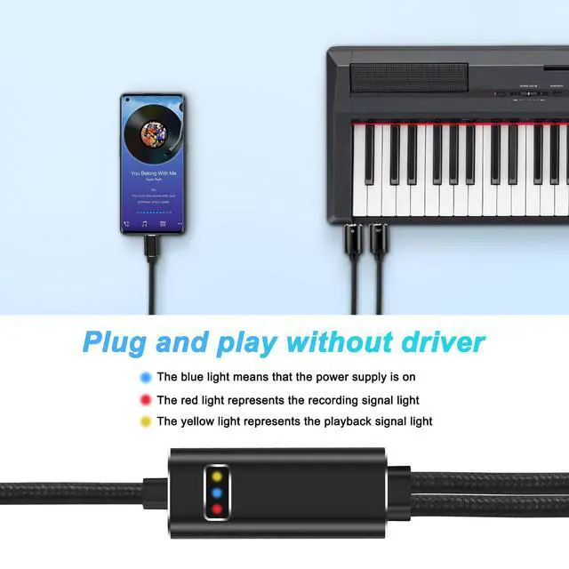 Alt view image 3 of 7 - MIDI to USB C Type-C Interface Cable Adapter 5 Pin MIDI to Type-C Input&Output Adapter Cord Converter for Piano Keyboard to PC Mac Laptop with LED Indicator -2M/6.5FT