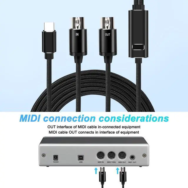 Alt view image 5 of 7 - MIDI to USB C Type-C Interface Cable Adapter 5 Pin MIDI to Type-C Input&Output Adapter Cord Converter for Piano Keyboard to PC Mac Laptop with LED Indicator -2M/6.5FT
