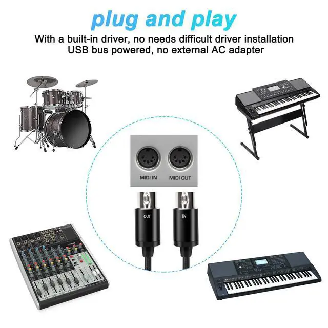 Alt view image 6 of 7 - MIDI to USB C Type-C Interface Cable Adapter 5 Pin MIDI to Type-C Input&Output Adapter Cord Converter for Piano Keyboard to PC Mac Laptop with LED Indicator -2M/6.5FT