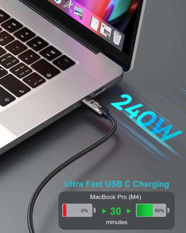 Alt view image 3 of 7 - Thunderbolt 5 Cable, 3.3ft USB C to USB-C 80Gbps Data Transfer 240W PD3.1 Fast Charging 120Gbps Bandwidth 8K Display for TB4/3 USB4 Dock MacBook M4 iPhone 17 Pro Max iPad eGPU SSD, 2Pack