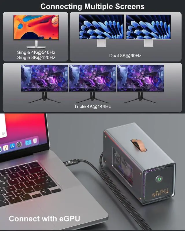 Alt view image 5 of 7 - Thunderbolt 5 Cable, 3.3ft USB C to USB-C 80Gbps Data Transfer 240W PD3.1 Fast Charging 120Gbps Bandwidth 8K Display for TB4/3 USB4 Dock MacBook M4 iPhone 17 Pro Max iPad eGPU SSD, 2Pack