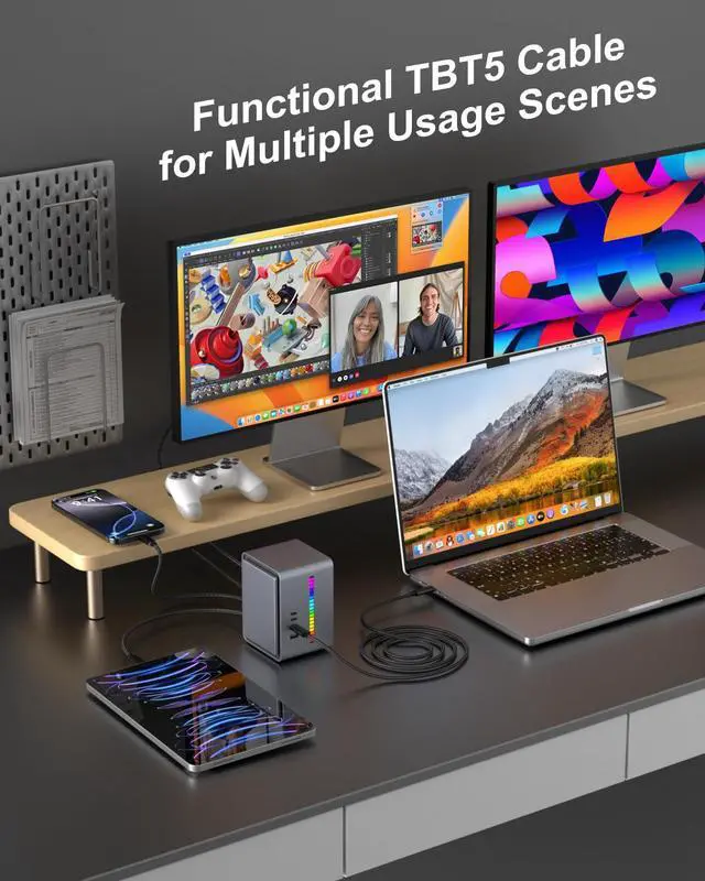Alt view image 6 of 7 - Thunderbolt 5 Cable, 3.3ft USB C to USB-C 80Gbps Data Transfer 240W PD3.1 Fast Charging 120Gbps Bandwidth 8K Display for TB4/3 USB4 Dock MacBook M4 iPhone 17 Pro Max iPad eGPU SSD, 2Pack