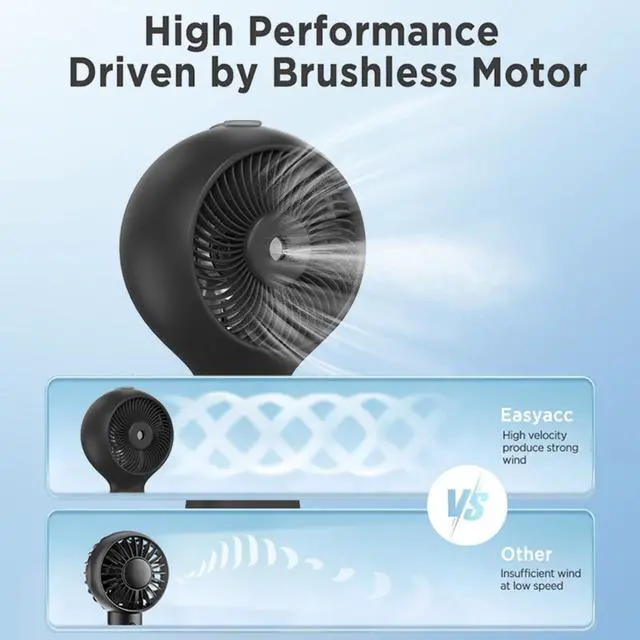 Alt view image 4 of 7 - Portable Handheld Fan, Misting Fans with USB Rechargeable, 3 Speed Personal Fan Handheld and Desktop, Perfect for Office, Home, School, Travel, Outdoor (Black)