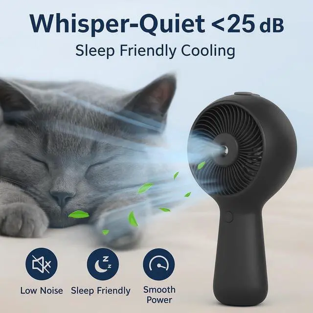 Alt view image 5 of 7 - Portable Handheld Fan, Misting Fans with USB Rechargeable, 3 Speed Personal Fan Handheld and Desktop, Perfect for Office, Home, School, Travel, Outdoor (Black)