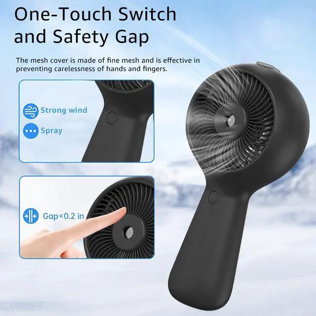 Alt view image 7 of 7 - Portable Handheld Fan, Misting Fans with USB Rechargeable, 3 Speed Personal Fan Handheld and Desktop, Perfect for Office, Home, School, Travel, Outdoor (Black)
