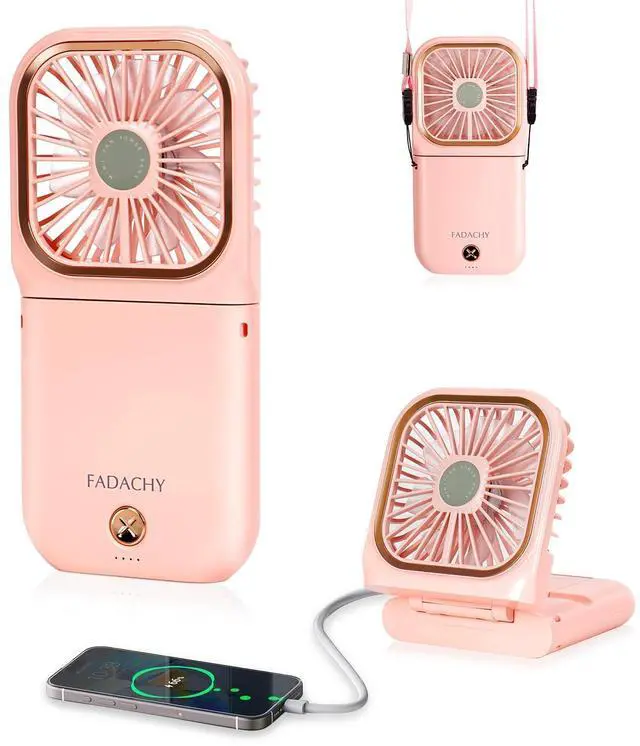Main image of Portable Handheld Fan Outdoor Power Bank Mini Fan 3000mAh USB Phone Holder, Handheld Pink Lovely Rechargeable