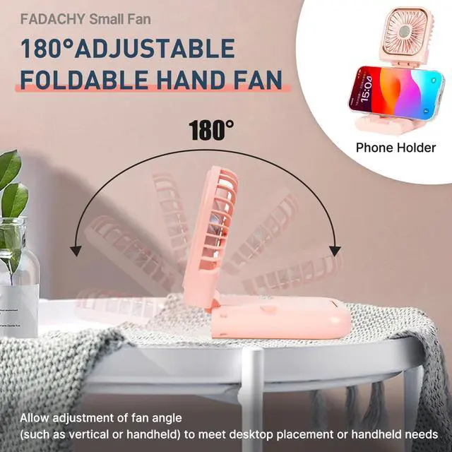 Alt view image 2 of 6 - Portable Handheld Fan Outdoor Power Bank Mini Fan 3000mAh USB Phone Holder, Handheld Pink Lovely Rechargeable