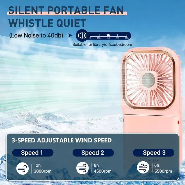 Alt view image 4 of 6 - Portable Handheld Fan Outdoor Power Bank Mini Fan 3000mAh USB Phone Holder, Handheld Pink Lovely Rechargeable