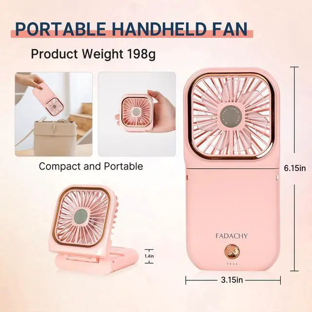 Alt view image 5 of 6 - Portable Handheld Fan Outdoor Power Bank Mini Fan 3000mAh USB Phone Holder, Handheld Pink Lovely Rechargeable