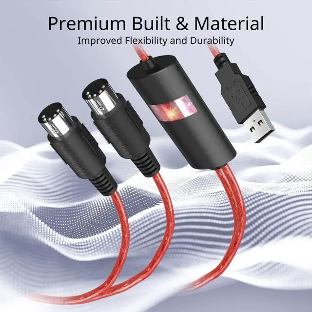 Alt view image 3 of 7 - USB Cable Interface Converter, USB-A to 5 Pin MIDI in/Out Adapter Cord for Keyboard Synthesizer Electronic Drum to PC Mac Laptop iPad iPhone, Plug and Play, 6 FT, Red