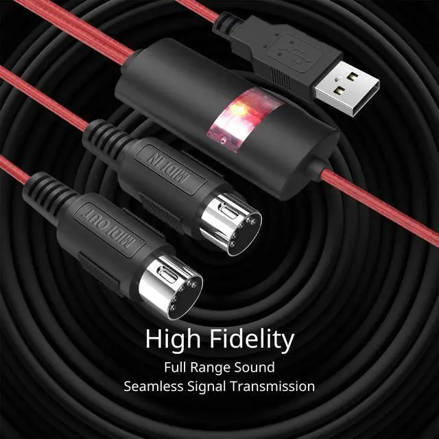 Alt view image 4 of 7 - USB Cable Interface Converter, USB-A to 5 Pin MIDI in/Out Adapter Cord for Keyboard Synthesizer Electronic Drum to PC Mac Laptop iPad iPhone, Plug and Play, 6 FT, Red