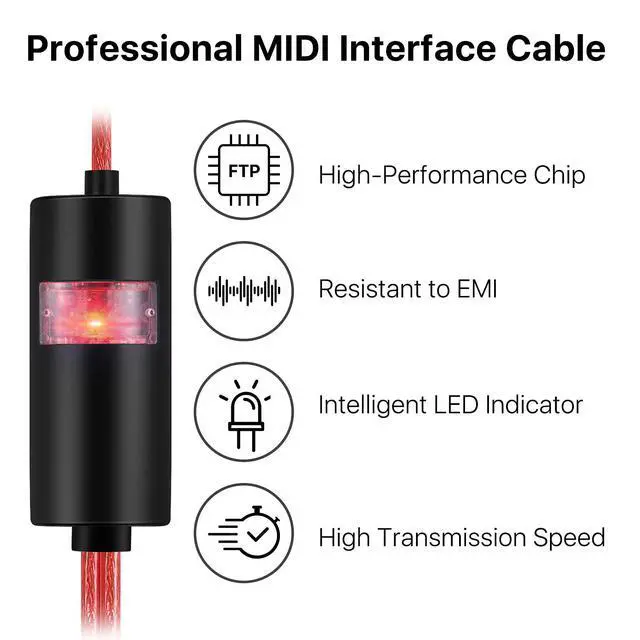 Alt view image 7 of 7 - USB Cable Interface Converter, USB-A to 5 Pin MIDI in/Out Adapter Cord for Keyboard Synthesizer Electronic Drum to PC Mac Laptop iPad iPhone, Plug and Play, 6 FT, Red