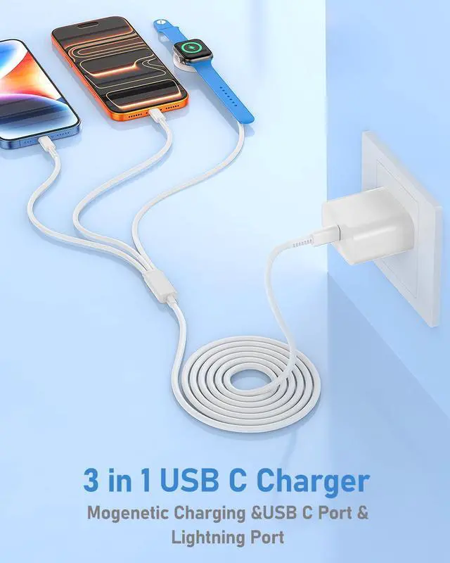 Alt view image 2 of 7 - for Apple Watch Charger Fast Charging 6FT, 3 in 1 Multi Charging Cable with USB C iPhone iWatch Charger for Apple iWatch Series 11/10/9/8/7/Ultra3/Ultra 2/SE/6/5/4/iPhone 17/16/15/14/13/12/11-White