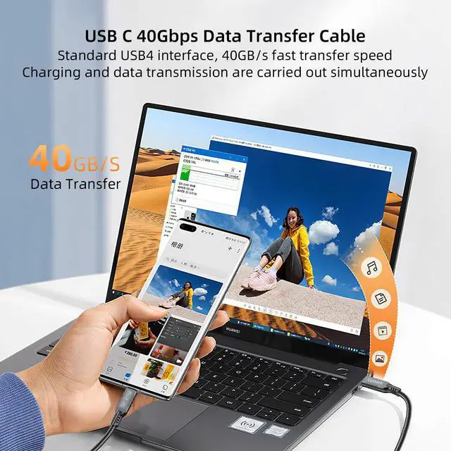 Alt view image 2 of 7 - USB C 40Gbps Data Transfer Cable 3.3ft 2-Pack, 240W PD Fast Charging 8K/4K HD Video Monitor Cable for Thunderbolt 4/3 MacBook for iPhone 17/16 iPad Pro Samsung Galaxy S24/23 Cell Phone Tablet Laptop