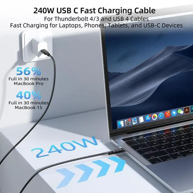 Alt view image 3 of 7 - USB C 40Gbps Data Transfer Cable 3.3ft 2-Pack, 240W PD Fast Charging 8K/4K HD Video Monitor Cable for Thunderbolt 4/3 MacBook for iPhone 17/16 iPad Pro Samsung Galaxy S24/23 Cell Phone Tablet Laptop
