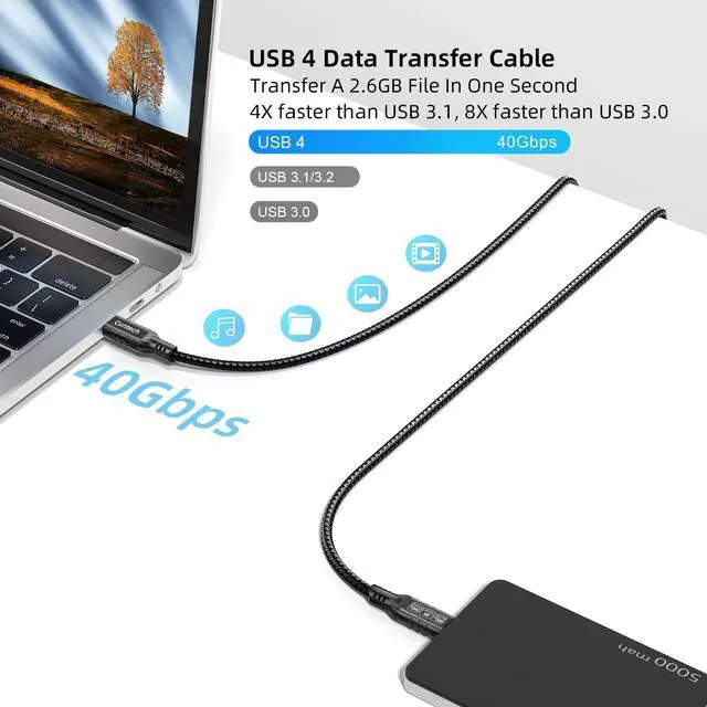 Alt view image 4 of 7 - USB C 40Gbps Data Transfer Cable 3.3ft 2-Pack, 240W PD Fast Charging 8K/4K HD Video Monitor Cable for Thunderbolt 4/3 MacBook for iPhone 17/16 iPad Pro Samsung Galaxy S24/23 Cell Phone Tablet Laptop
