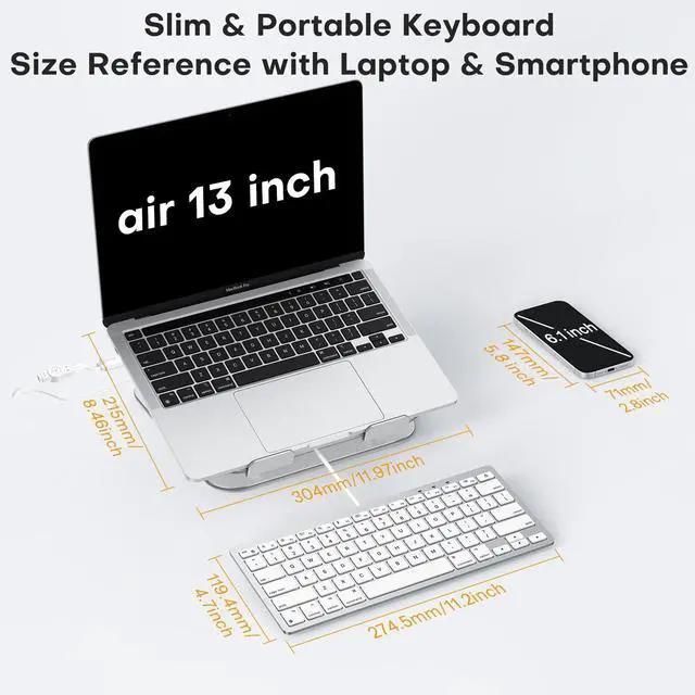 Alt view image 3 of 7 - Wired Keyboard for Mac Users, 1 Cable with 2 Independent USB-C & USB-A Connectors, 78-Key Compact Keyboard with Scissor-Key for MacBook Neo/Pro/Air 13-16, Mac mini/Pro, iMac, MacOS 11.3+