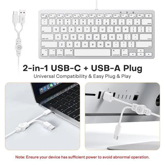 Alt view image 5 of 7 - Wired Keyboard for Mac Users, 1 Cable with 2 Independent USB-C & USB-A Connectors, 78-Key Compact Keyboard with Scissor-Key for MacBook Neo/Pro/Air 13-16, Mac mini/Pro, iMac, MacOS 11.3+