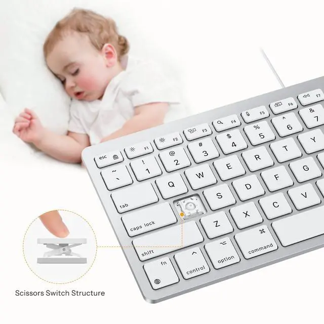 Alt view image 6 of 7 - Wired Keyboard for Mac Users, 1 Cable with 2 Independent USB-C & USB-A Connectors, 78-Key Compact Keyboard with Scissor-Key for MacBook Neo/Pro/Air 13-16, Mac mini/Pro, iMac, MacOS 11.3+