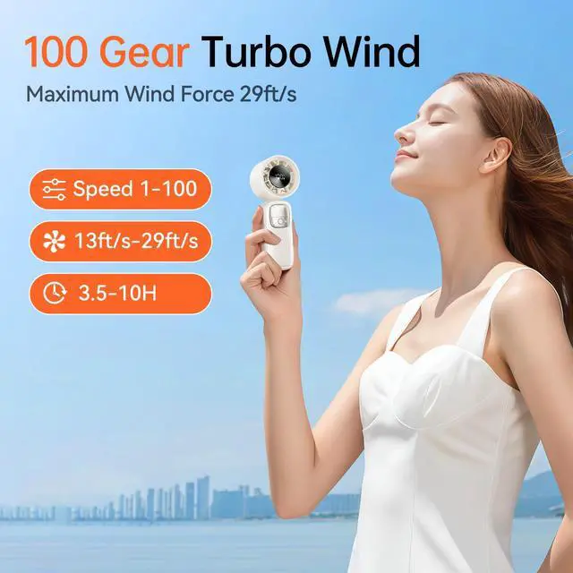 Alt view image 3 of 7 - 3-in-1 Portable Handheld Turbo Fan-100 Speeds, 15000 RPM, 10Hrs Cooling, LED Display, 90° Rotation, Travel Fan, Mini Foldable Hand Held Personal Fan for Women Men (white)